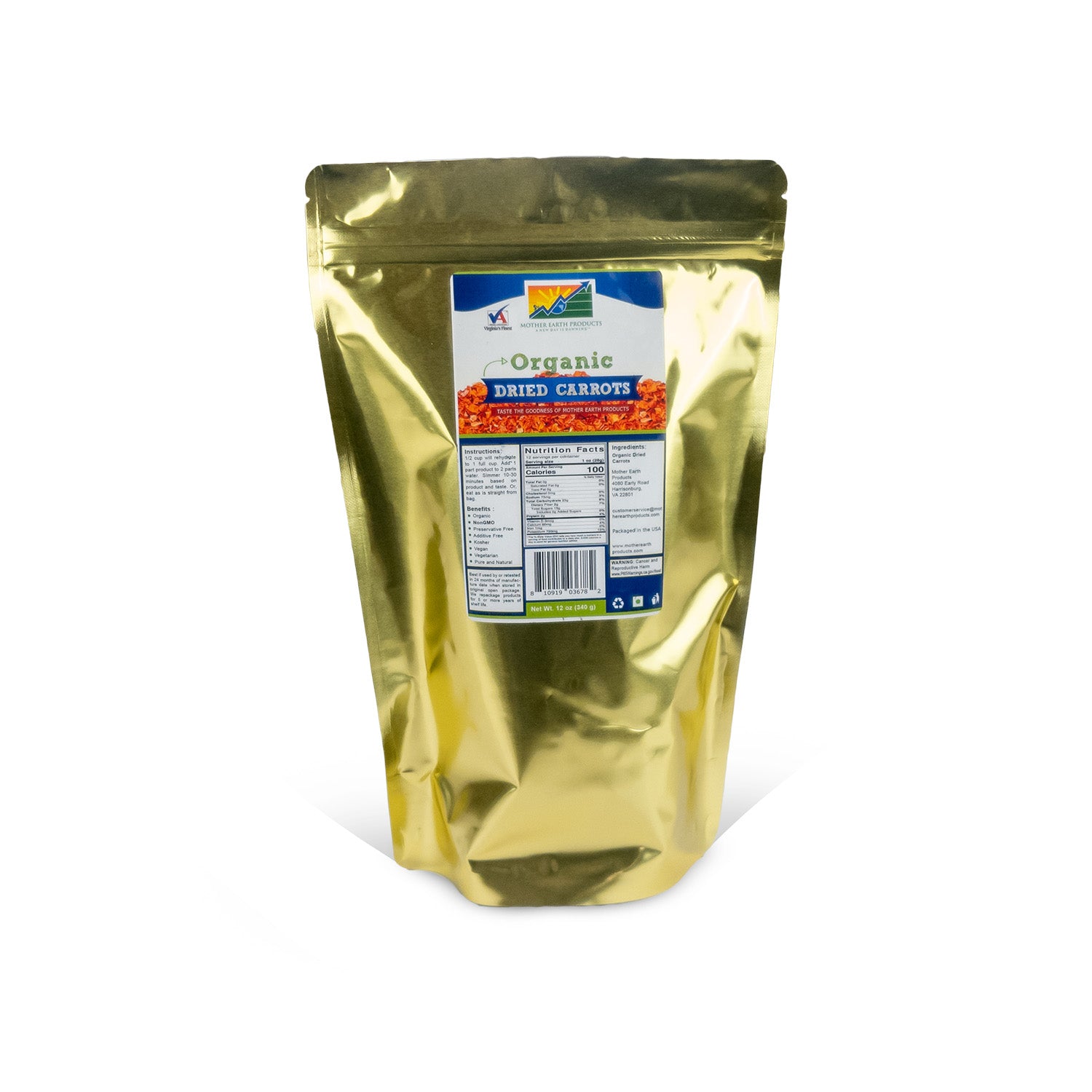 Organic Dried Carrots Quart Mylar